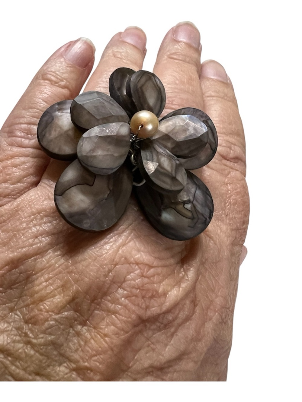 Vintage Abalone layer ring. Sterling shank layer pedal statement ring elegant 7